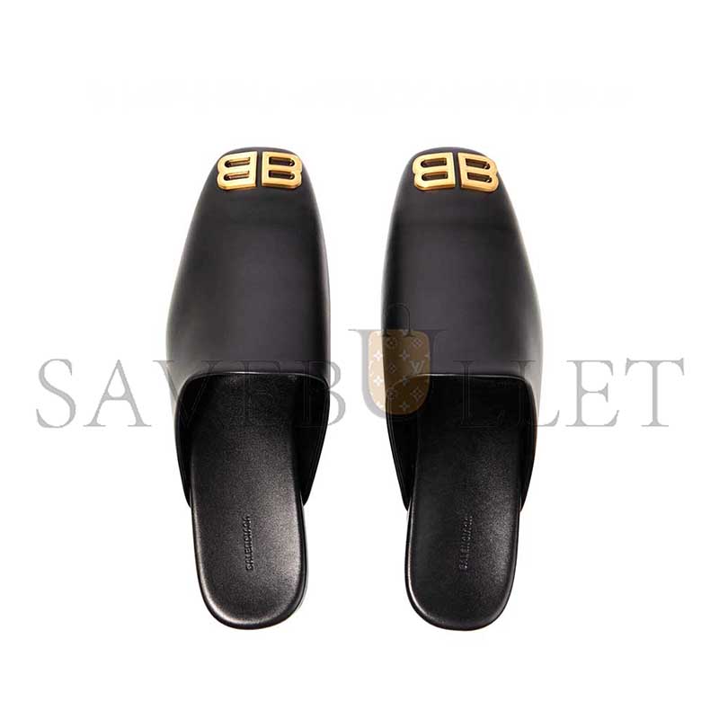 BALENCIAGA LEATHER COSY BB MULES BLACK 